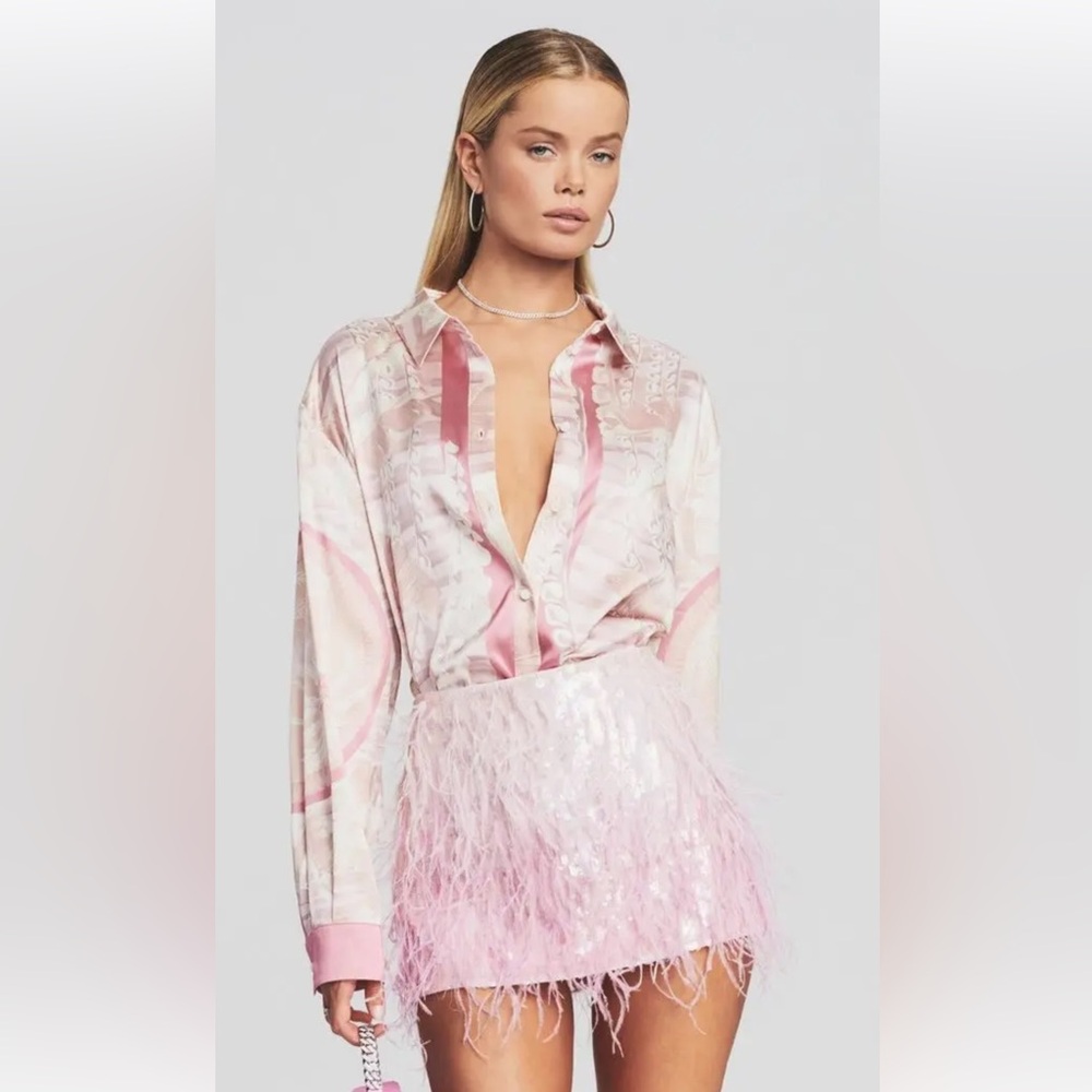 Retrofete Blush and White Feather Mini Skirt